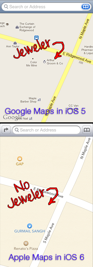Your Jewelry Store was Deleted From Apple Maps on the iPhone 5 google-maps