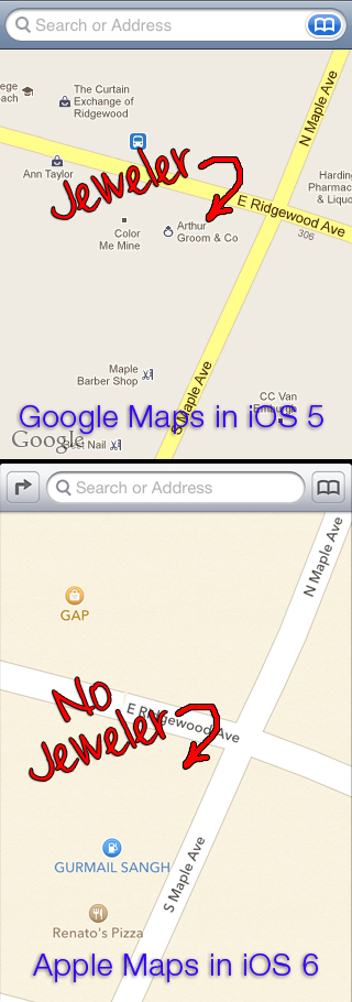 Your Jewelry Store was Deleted From Apple Maps on the iPhone 5 google-maps Your Jewelry Store was Deleted From Apple Maps on the iPhone 5 google-maps