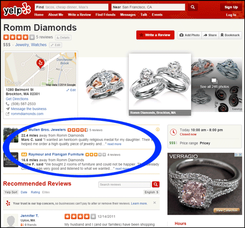 Romm Diamonds SERP Review 1110-romm-diamonds-yelp-listing-16