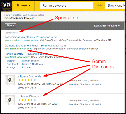 Romm Diamonds SERP Review 1110-romm-diamonds-yp-listing-62