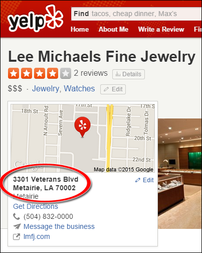 SEO Ranking Comparison Between Two Competing Jewelry Websites 1246-lee-michaels-yelp-70