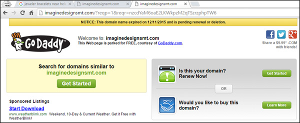 Imagine Jewelry Studio Website Disaster 1465-godaddy-renewal-or-delete-98