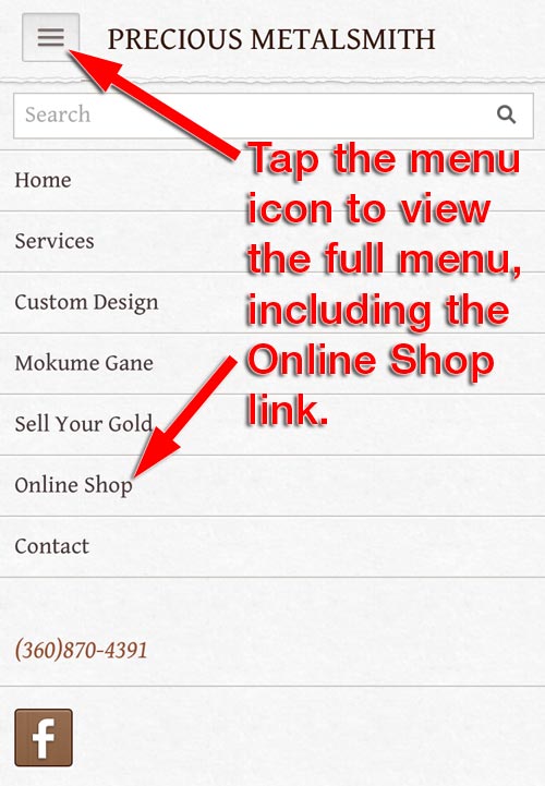 Precious Metalsmith FridayFlopFix Website Review 1507-mobile-menu-99 Precious Metalsmith FridayFlopFix Website Review 1507-mobile-menu-99