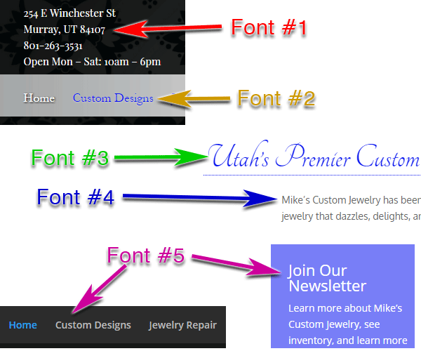 Mikes Custom Jewelry FridayFlopFix Website Review 1541-too-many-fonts-20