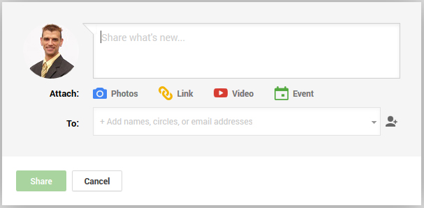 Using Google Plus Circles for Flexible Sharing 378-921-google-share-box