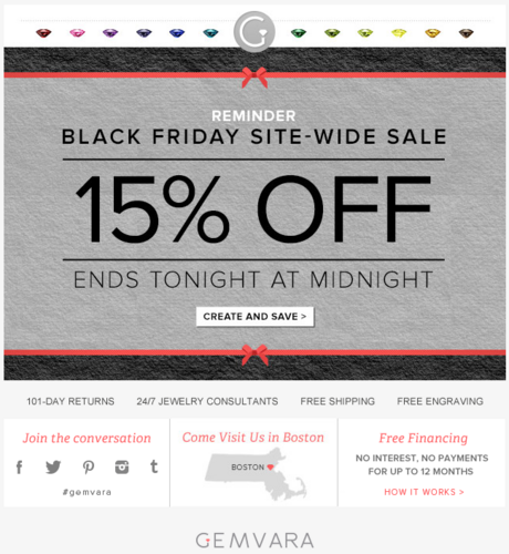 Black Friday and Cyber Monday Email Campaign Mistakes 480-877-gemvara-black-email