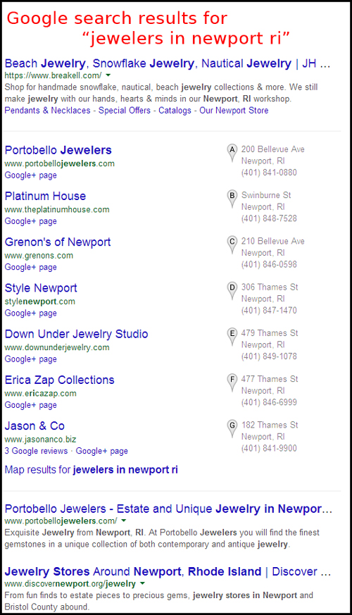SERP Review of Jewelers in Newport, RI 5653-960-google-serp