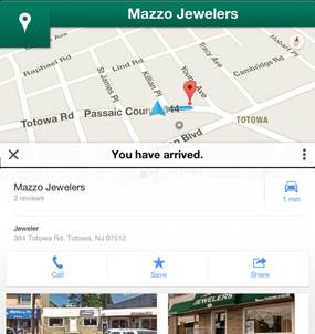 Arriving at Mazzo Jewelers using Google Maps GPS