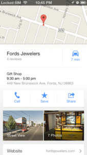 Google Maps screen grab of Fords Jewelers