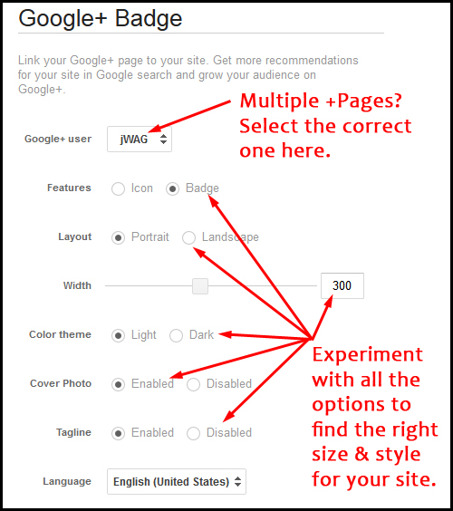 Setting Up Google Plus Badges for Your Website 8926-966-badge-settings